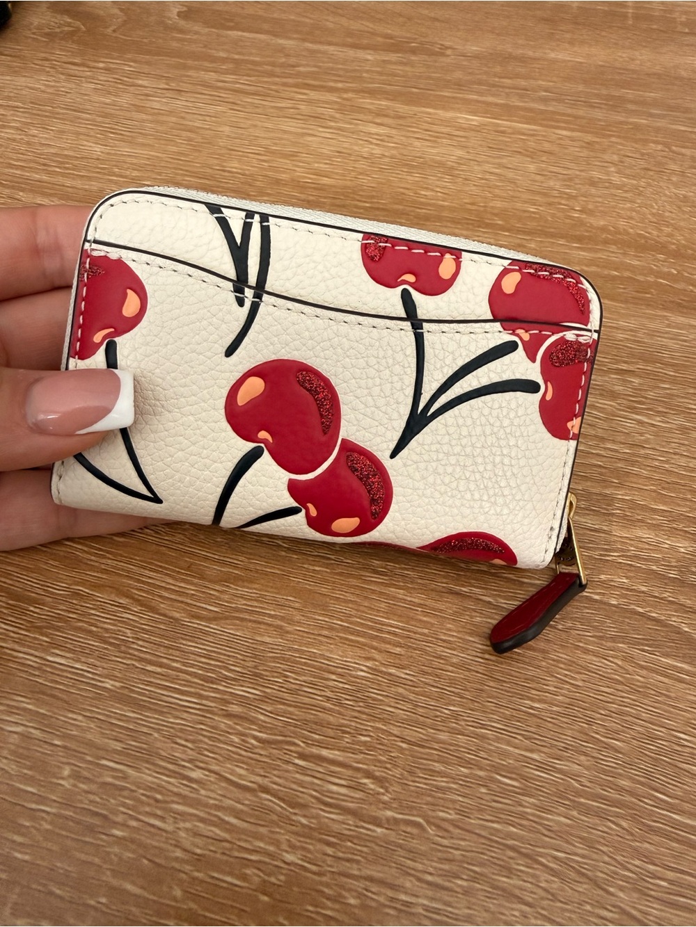 Coach White Cherry Print Small Zip Wallet with Gold 'C' - Picture 2 of 4